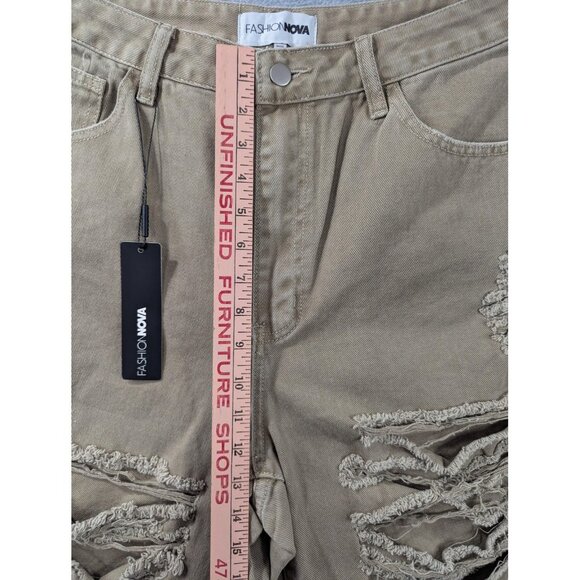 Fashion Nova Jeans Womens 13 Taupe Distressed Ripped Wide Leg Cotton Style TTCB3 - Picture 9 of 16